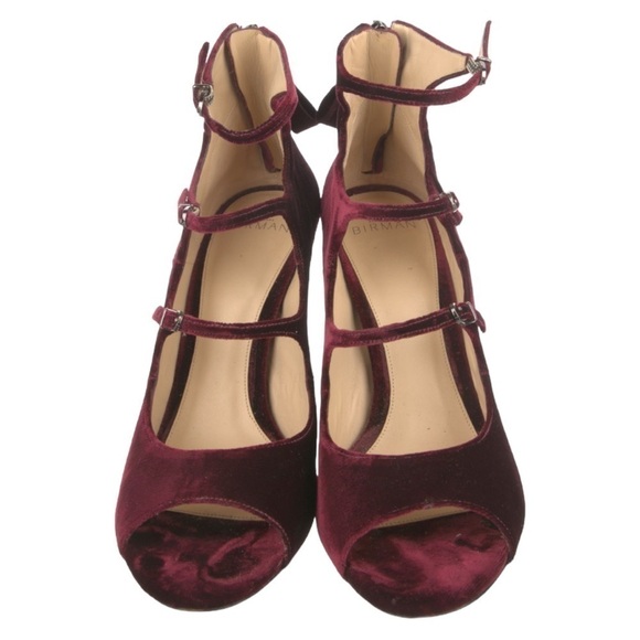 ALEXANDRE Birman Kyle Velvet Mary Jane Block Heels Pumps Burgundy 10 40 - Picture 3 of 13